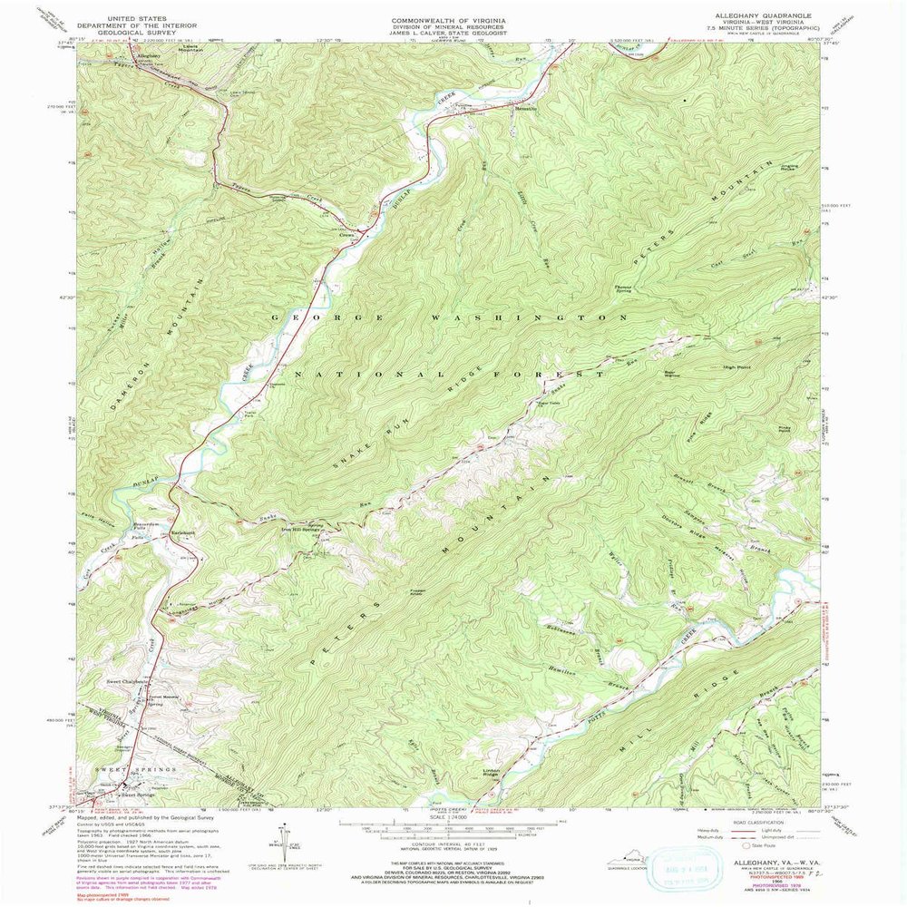 YellowMaps Allegany VA topo map, 1:24000 Scale, 7.5 X 7.5 Minute, Historical, 1966, Updated 1991, 27 x 22 in - Tyvek