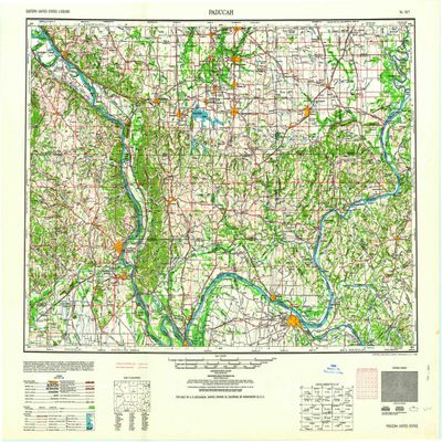YellowMaps Paducah KY topo map, 1:250000 Scale, 1 X 2 Degree, Historical, 1964, 24.1 x 32.5 in - Polypropylene