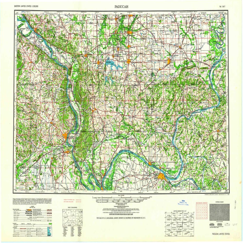 YellowMaps Paducah KY topo map, 1:250000 Scale, 1 X 2 Degree, Historical, 1964, 24.1 x 32.5 in - Polypropylene