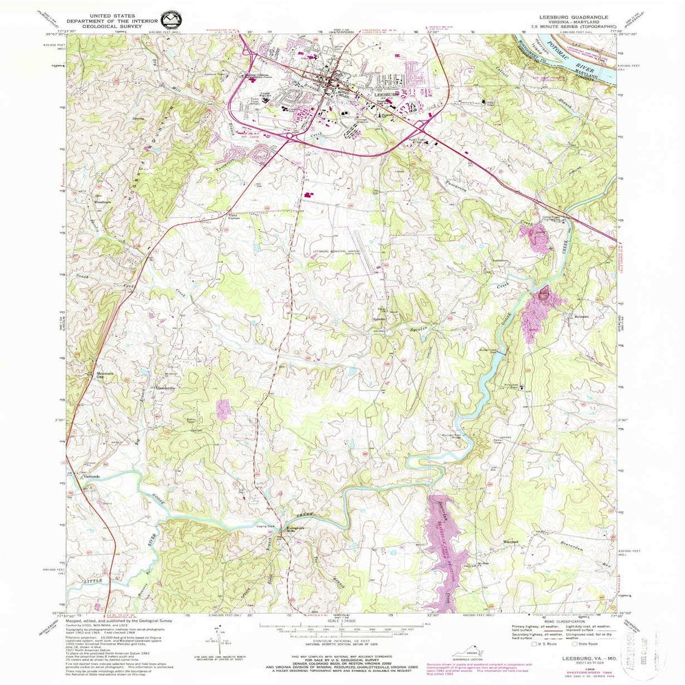 YellowMaps Leesburg VA topo map, 1:24000 Scale, 7.5 X 7.5 Minute, Historical, 1968, Updated 1988, 26.9 x 22.1 in - Polypropylene