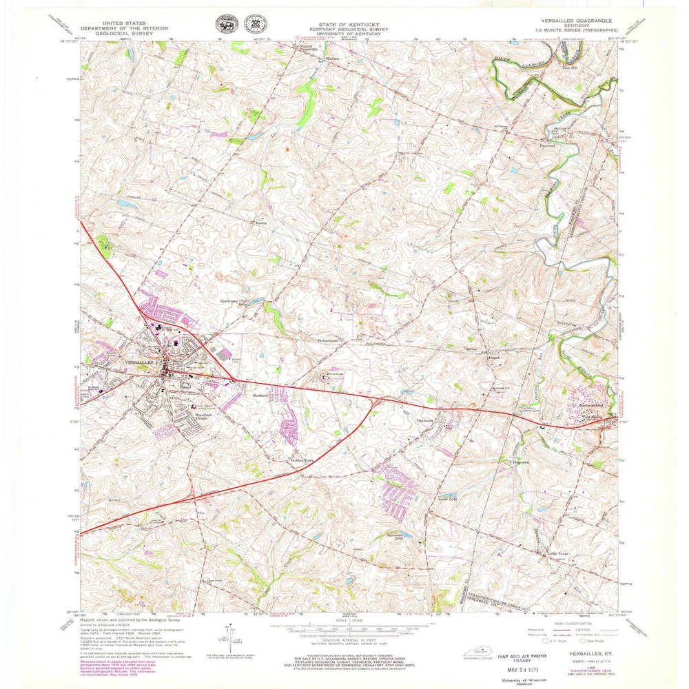 YellowMaps Versailles KY topo map, 1:24000 Scale, 7.5 X 7.5 Minute, Historical, 1965, Updated 1979, 27.4 x 23 in - Polypropylene