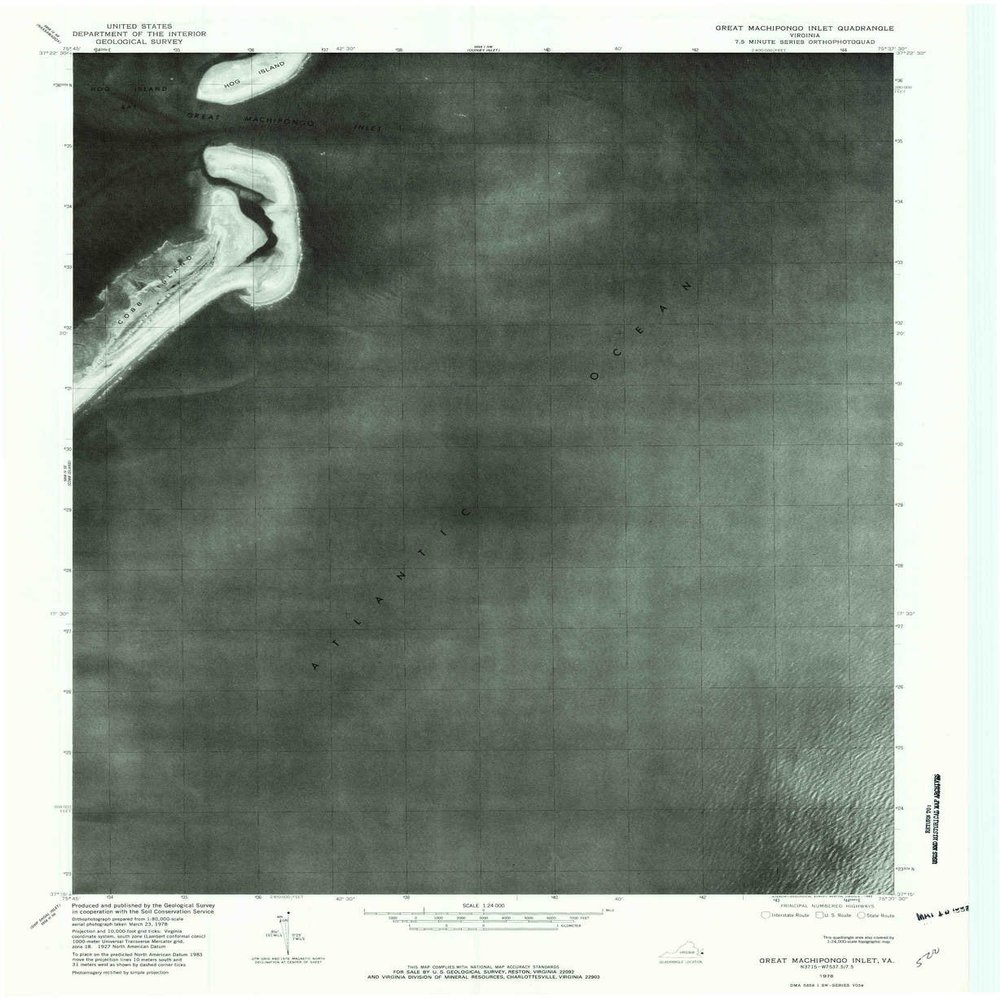 YellowMaps Great Machipongo Inlet VA topo map, 1:24000 Scale, 7.5 X 7.5 Minute, Historical, 1978, Updated 1982, 26.8 x 21.9 in - Polypropylene