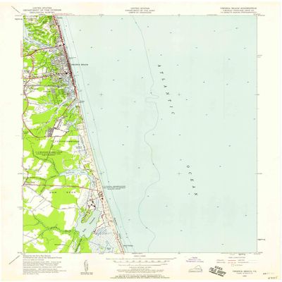 YellowMaps Virginia Beach VA topo map, 1:24000 Scale, 7.5 X 7.5 Minute, Historical, 1955, Updated 1958, 27 x 22 in - Tyvek