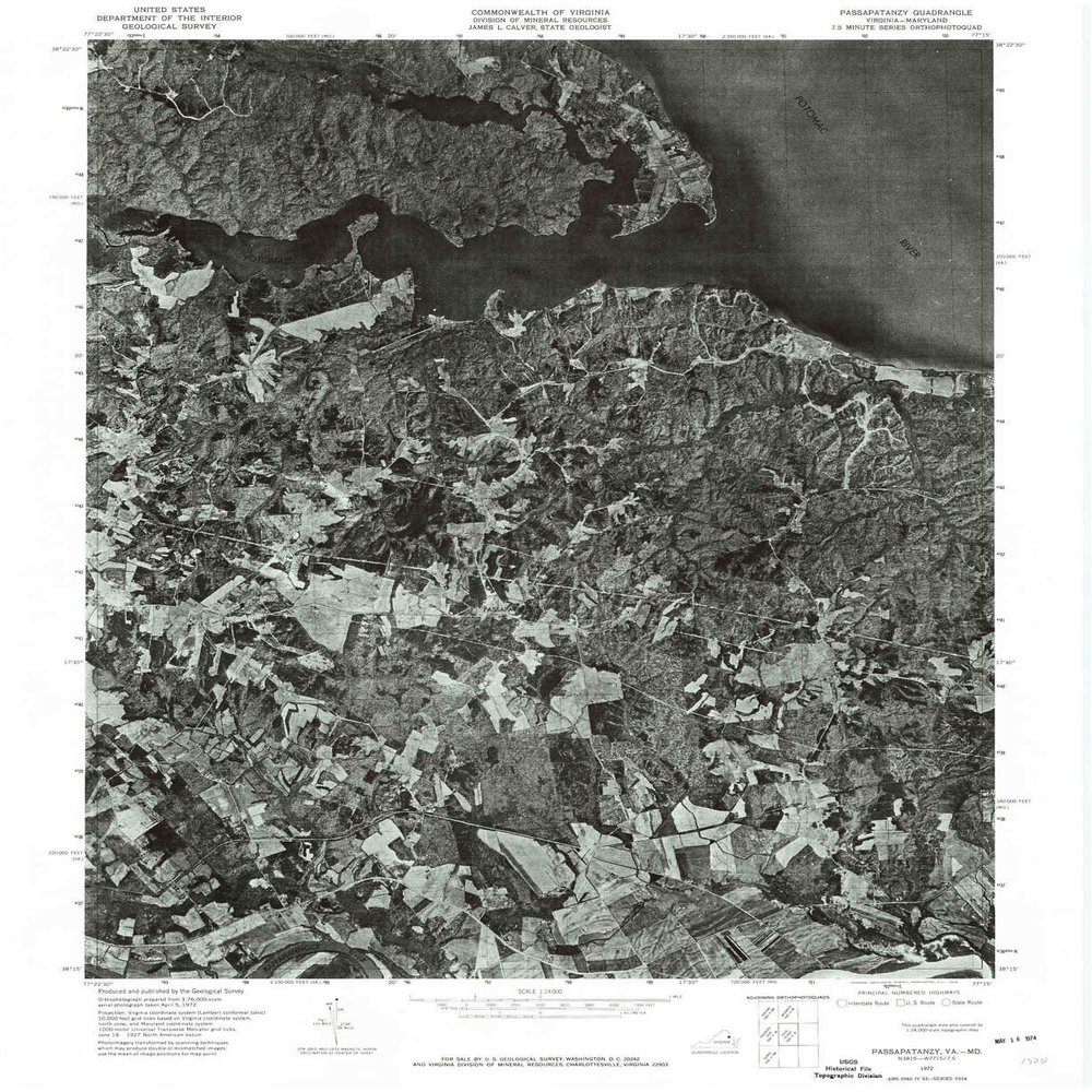 YellowMaps Passapatanzy VA topo map, 1:24000 Scale, 7.5 X 7.5 Minute, Historical, 1972, Updated 1974, 26.8 x 22 in - Polypropylene