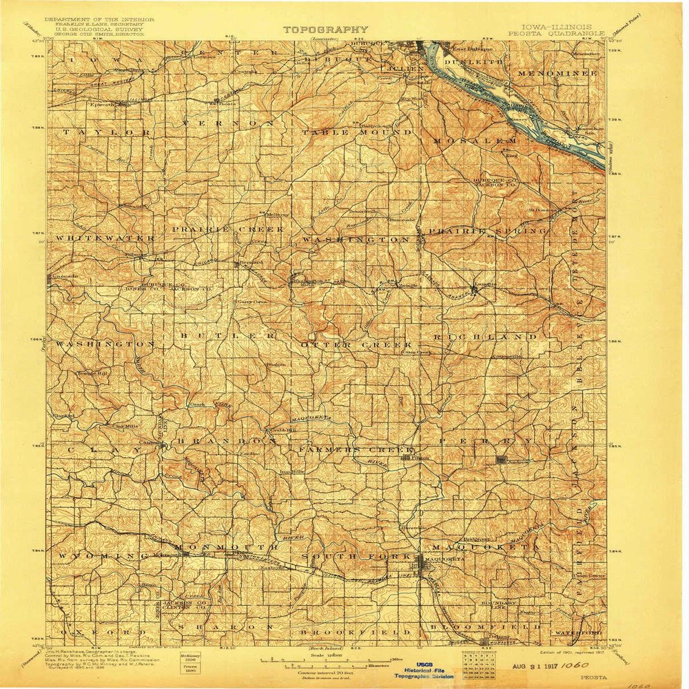 YellowMaps Peosta IA topo map, 1:125000 Scale, 30 X 30 Minute, Historical, 1901, Updated 1917, 19.8 x 16 in - Tyvek
