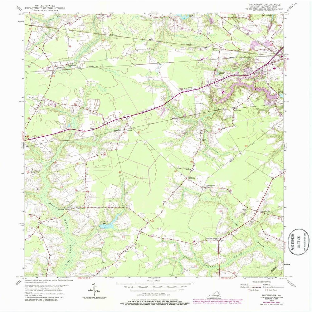 YellowMaps Buckhorn VA topo map, 1:24000 Scale, 7.5 X 7.5 Minute, Historical, 1954, Updated 1986, 27 x 22.1 in - Polypropylene