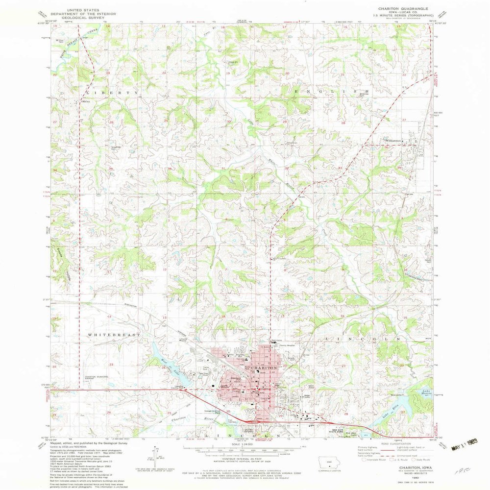 YellowMaps Chariton IA topo map, 1:24000 Scale, 7.5 X 7.5 Minute, Historical, 1982, Updated 1983, 26.7 x 21.9 in - Polypropylene
