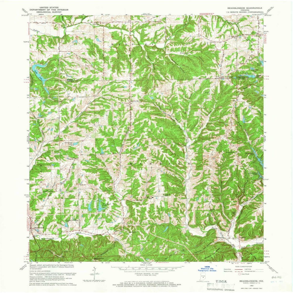 YellowMaps Beanblossom in topo map, 1:24000 Scale, 7.5 X 7.5 Minute, Historical, 1962, Updated 1966, 27 x 22.1 in - Polypropylene