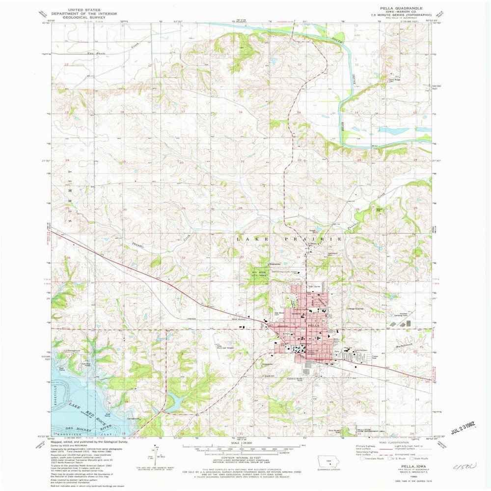 Pella IA topo map, 1:24000 Scale, 7.5 X 7.5 Minute, Historical, 1980, Updated 1980, 26.8 x 22 in - Polypropylene