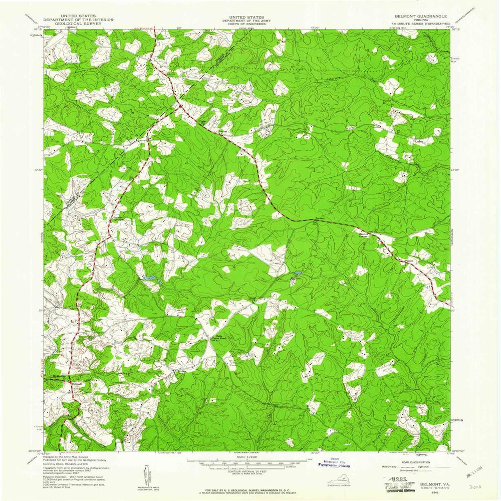 YellowMaps Belmont VA topo map, 1:24000 Scale, 7.5 X 7.5 Minute, Historical, 1942, Updated 1961, 26.9 x 22 in - Polypropylene