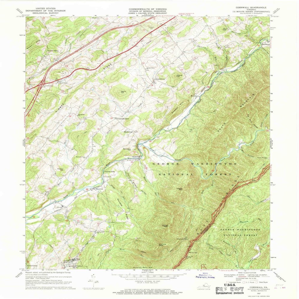 YellowMaps Cornwall VA topo map, 1:24000 Scale, 7.5 X 7.5 Minute, Historical, 1967, Updated 1969, 26.9 x 22.1 in - Polypropylene
