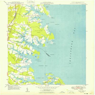 YellowMaps Fleets Bay VA topo map, 1:24000 Scale, 7.5 X 7.5 Minute, Historical, 1949, 27 x 22 in - Polypropylene