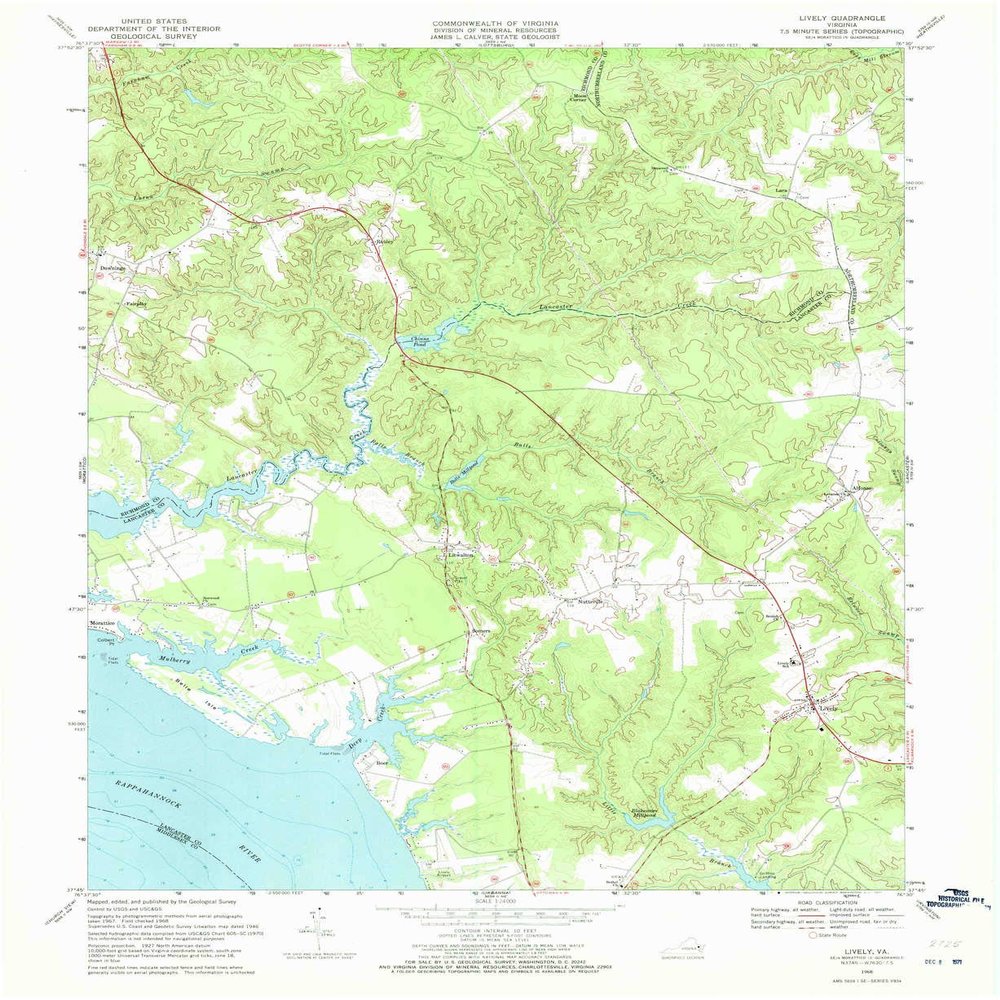 YellowMaps Lively VA topo map, 1:24000 Scale, 7.5 X 7.5 Minute, Historical, 1968, Updated 1971, 27 x 22.1 in - Polypropylene
