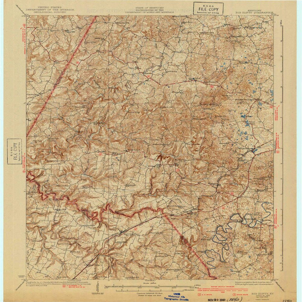 YellowMaps Big Clifty KY topo map, 1:62500 Scale, 15 X 15 Minute, Historical, 1932, Updated 1940, 19.9 x 17 in - Polypropylene