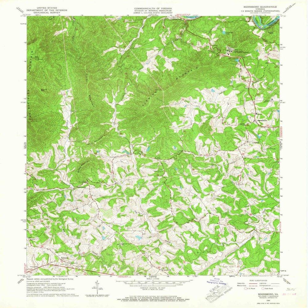 YellowMaps Boonsboro VA topo map, 1:24000 Scale, 7.5 X 7.5 Minute, Historical, 1965, Updated 1967, 27 x 22.1 in - Polypropylene