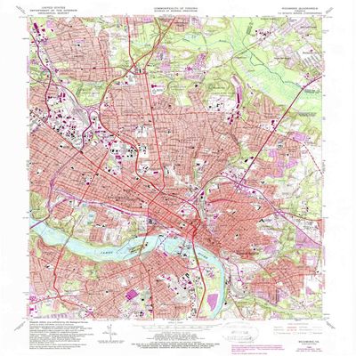YellowMaps Richmond VA topo map, 1:24000 Scale, 7.5 X 7.5 Minute, Historical, 1964, Updated 1987, 26.9 x 22 in - Polypropylene