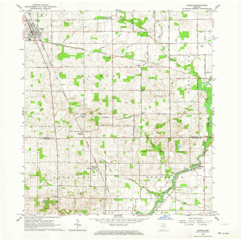 YellowMaps Argos in topo map, 1:24000 Scale, 7.5 X 7.5 Minute, Historical, 1962, Updated 1964, 27 x 22 in - Tyvek