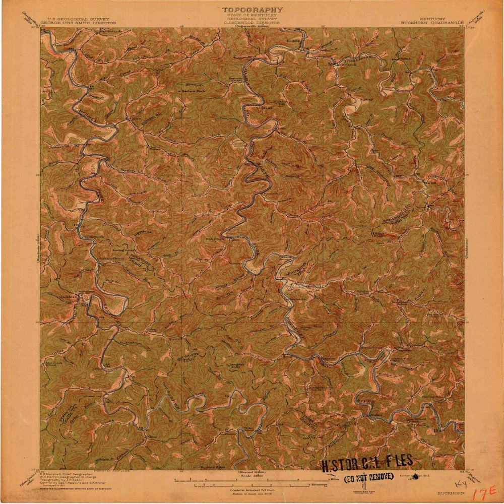 YellowMaps Buckhorn KY topo map, 1:62500 Scale, 15 X 15 Minute, Historical, 1913, 20.1 x 16.7 in - Tyvek