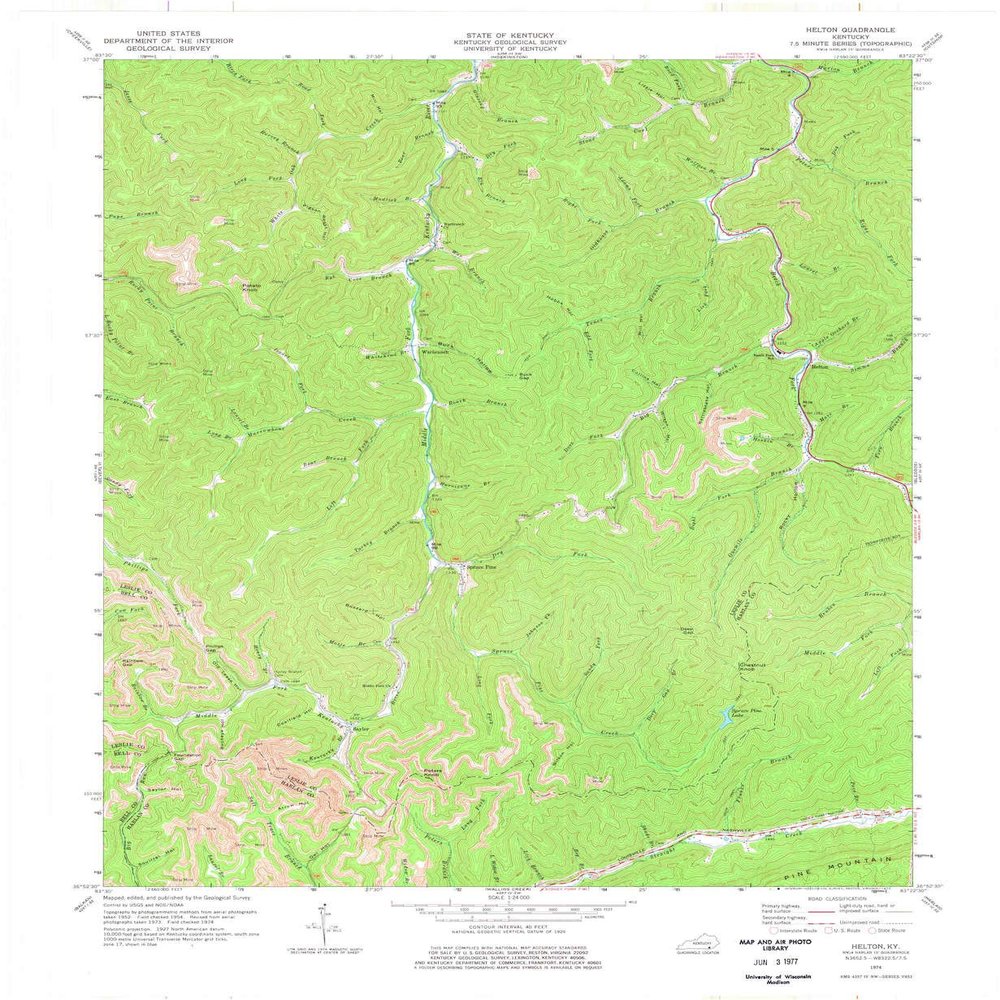 Helton KY topo map, 1:24000 Scale, 7.5 X 7.5 Minute, Historical, 1974, Updated 1977, 27.4 x 22.5 in - Tyvek