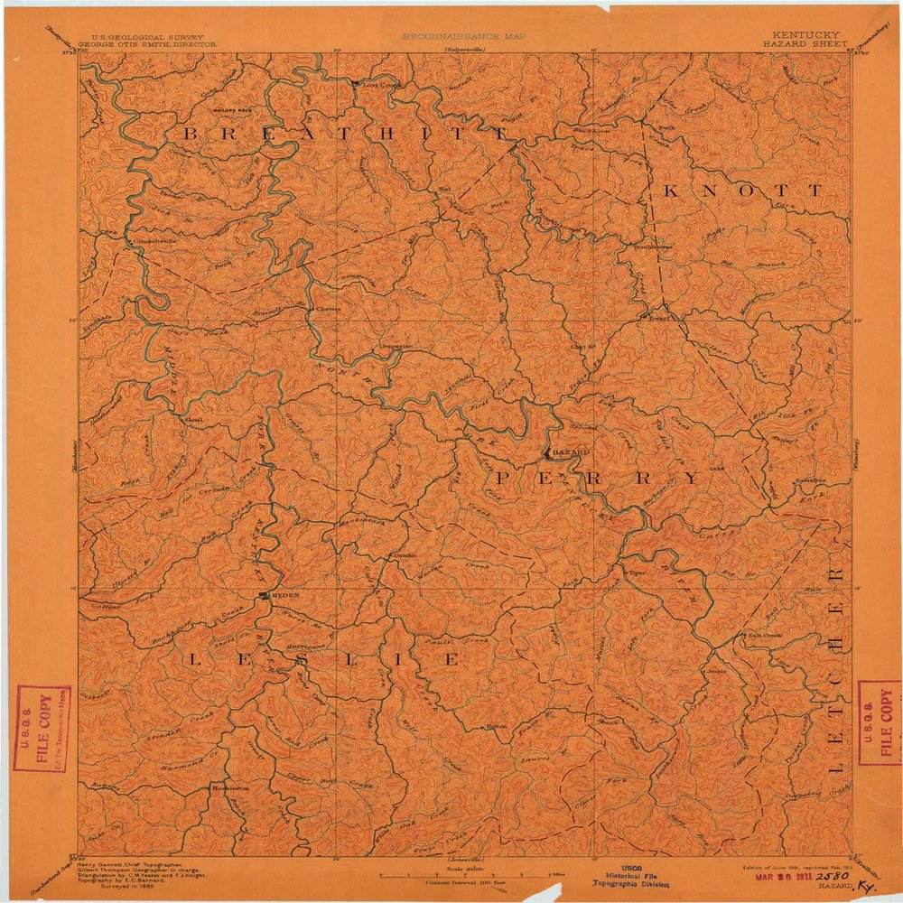 YellowMaps Hazard KY topo map, 1:125000 Scale, 30 X 30 Minute, Historical, 1891, Updated 1911, 19.8 x 16.5 in - Polypropylene