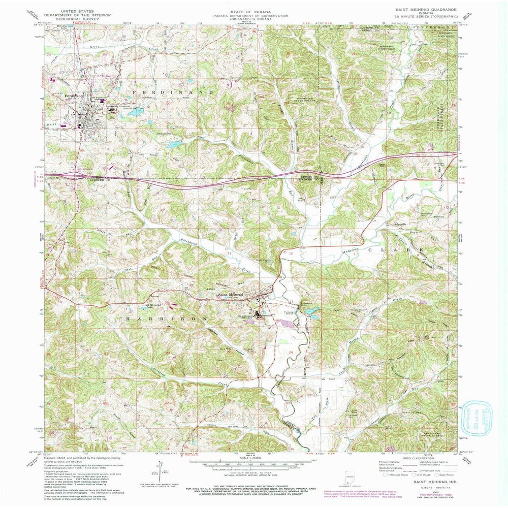 YellowMaps Saint Meinrad in topo map, 1:24000 Scale, 7.5 X 7.5 Minute, Historical, 1960, Updated 1981, 27 x 22.1 in - Polypropylene