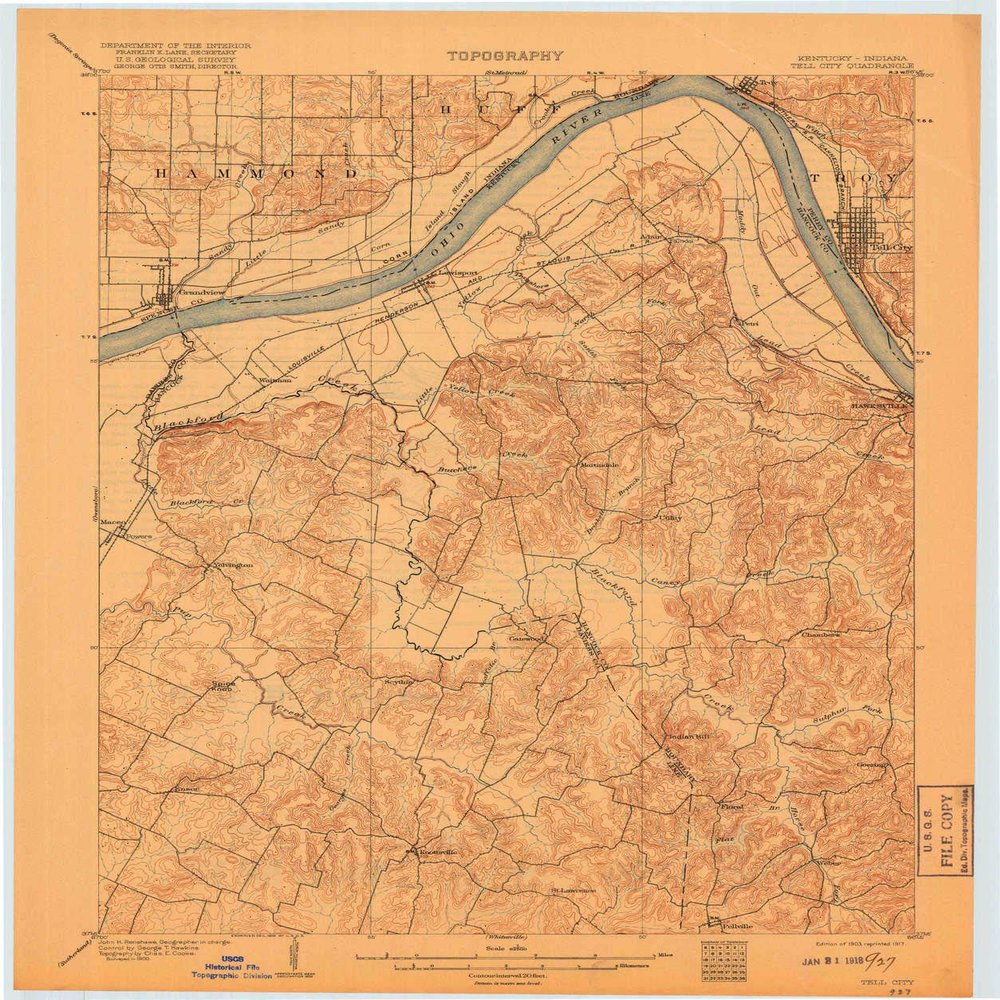 Tell City in topo map, 1:62500 Scale, 15 X 15 Minute, Historical, 1903, Updated 1917, 20.3 x 16.9 in - Tyvek