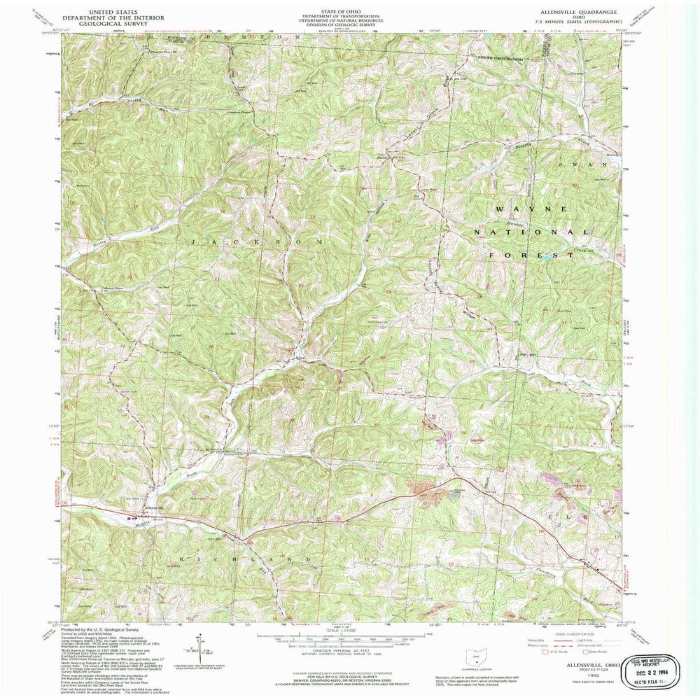 YellowMaps Allensville OH topo map, 1:24000 Scale, 7.5 X 7.5 Minute, Historical, 1992, Updated 1994, 26.8 x 21.9 in - Tyvek