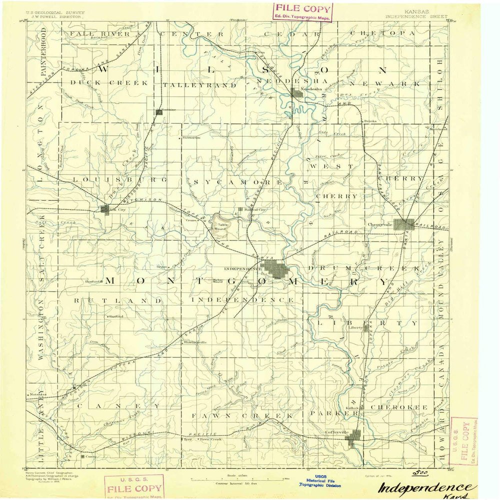 YellowMaps Independence KS topo map, 1:125000 Scale, 30 X 30 Minute, Historical, 1894, 19.4 x 16.5 in - Tyvek
