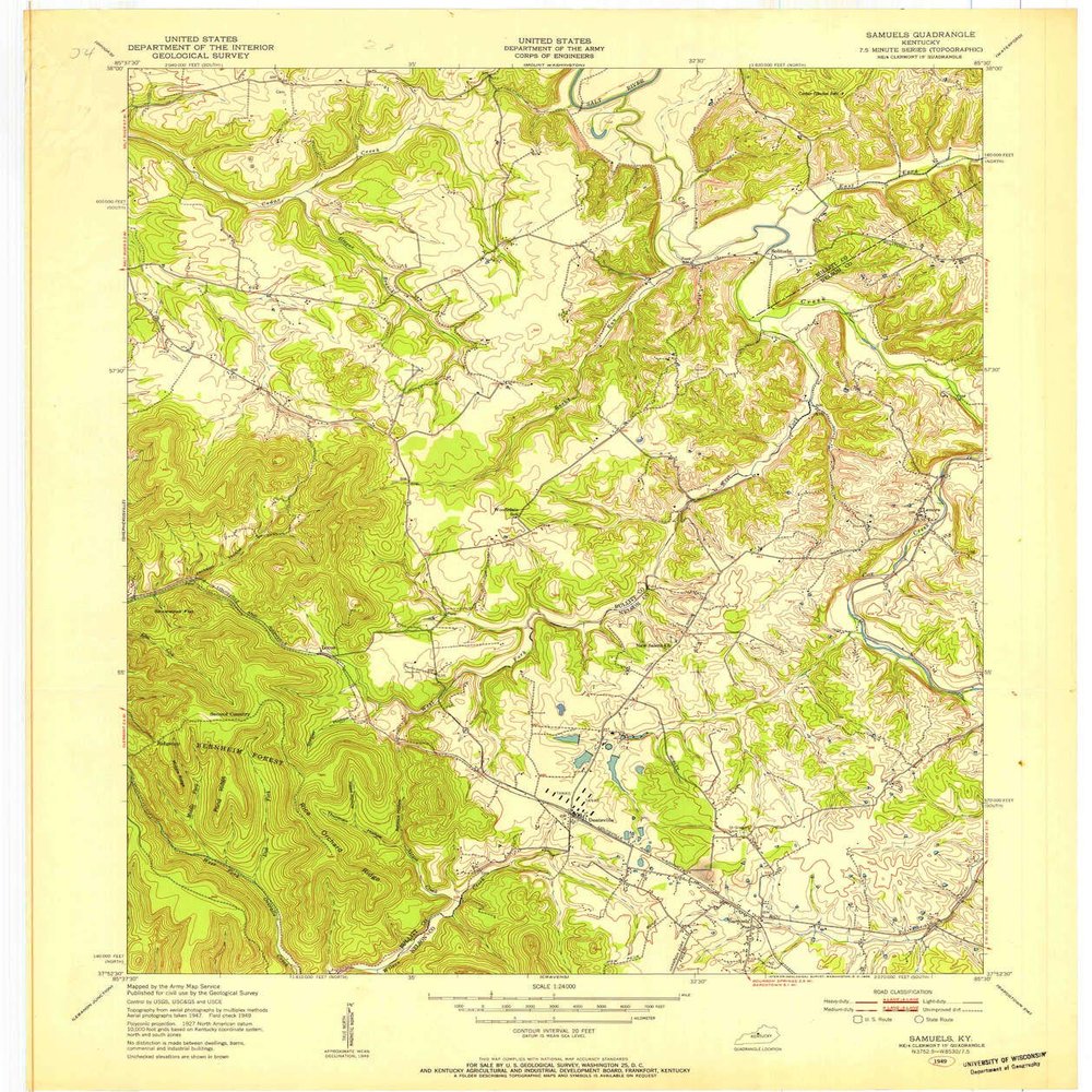 YellowMaps Samuels KY topo map, 1:24000 Scale, 7.5 X 7.5 Minute, Historical, 1949, Updated 1953, 27.4 x 22.9 in - Tyvek