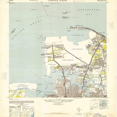 YellowMaps Norfolk North VA topo map, 1:24000 Scale, 7.5 X 7.5 Minute, Historical, 1948, Updated 1948, 28 x 21.9 in - Polypropylene
