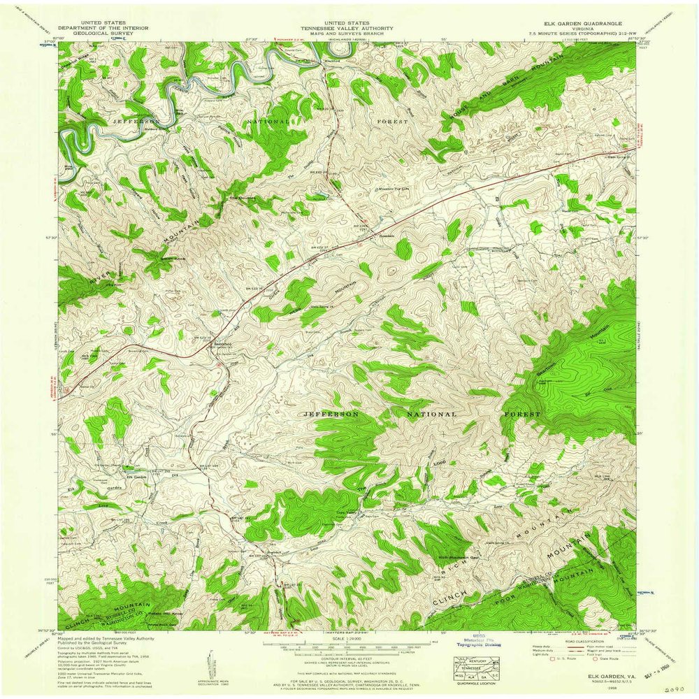 YellowMaps Elk Garden VA topo map, 1:24000 Scale, 7.5 X 7.5 Minute, Historical, 1958, Updated 1960, 27 x 22 in - Polypropylene