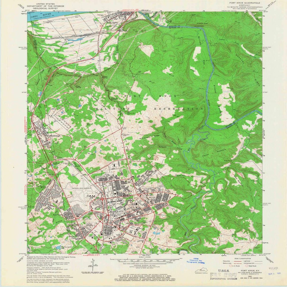 YellowMaps Fort Knox KY topo map, 1:24000 Scale, 7.5 X 7.5 Minute, Historical, 1960, Updated 1966, 27 x 22 in - Tyvek