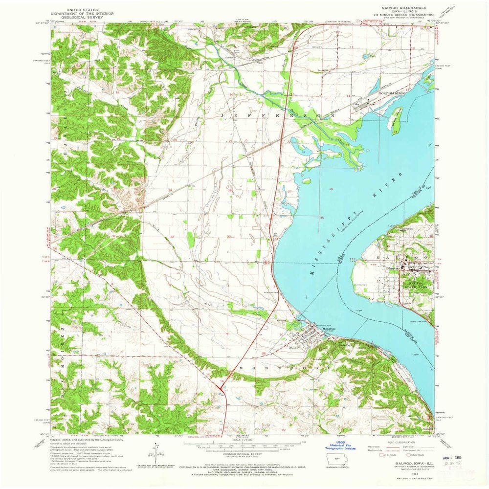 YellowMaps Nauvoo IL topo map, 1:24000 Scale, 7.5 X 7.5 Minute, Historical, 1964, Updated 1965, 27 x 22.1 in - Polypropylene