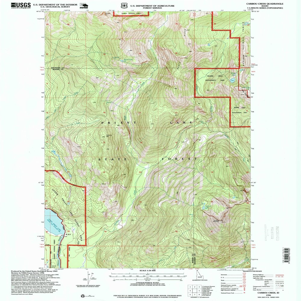 YellowMaps Caribou Creek ID topo map, 1:24000 Scale, 7.5 X 7.5 Minute, Historical, 1996, Updated 1999, 26.7 x 22 in - Polypropylene