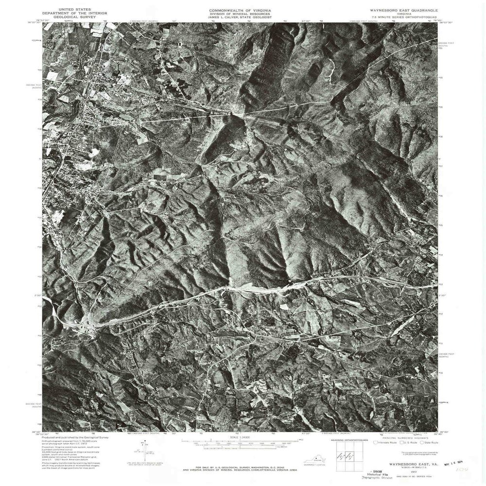 YellowMaps Waynesboro East VA topo map, 1:24000 Scale, 7.5 X 7.5 Minute, Historical, 1972, Updated 1974, 26.8 x 22 in - Polypropylene