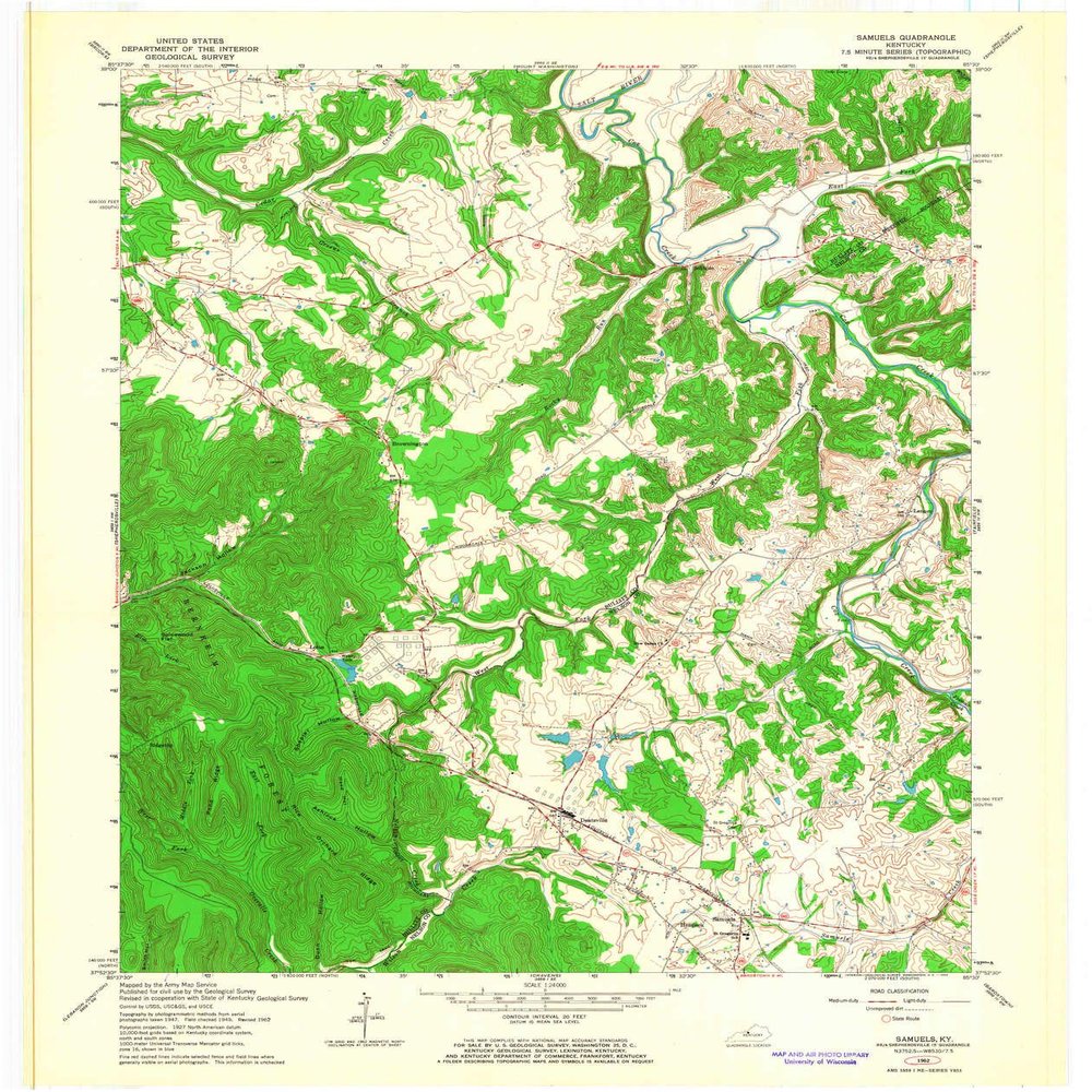 YellowMaps Samuels KY topo map, 1:24000 Scale, 7.5 X 7.5 Minute, Historical, 1962, Updated 1964, 27.4 x 23.1 in - Tyvek