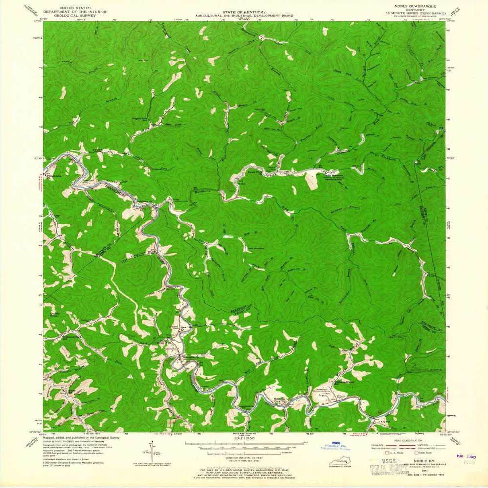 YellowMaps Noble KY topo map, 1:24000 Scale, 7.5 X 7.5 Minute, Historical, 1954, Updated 1965, 27 x 22 in - Tyvek