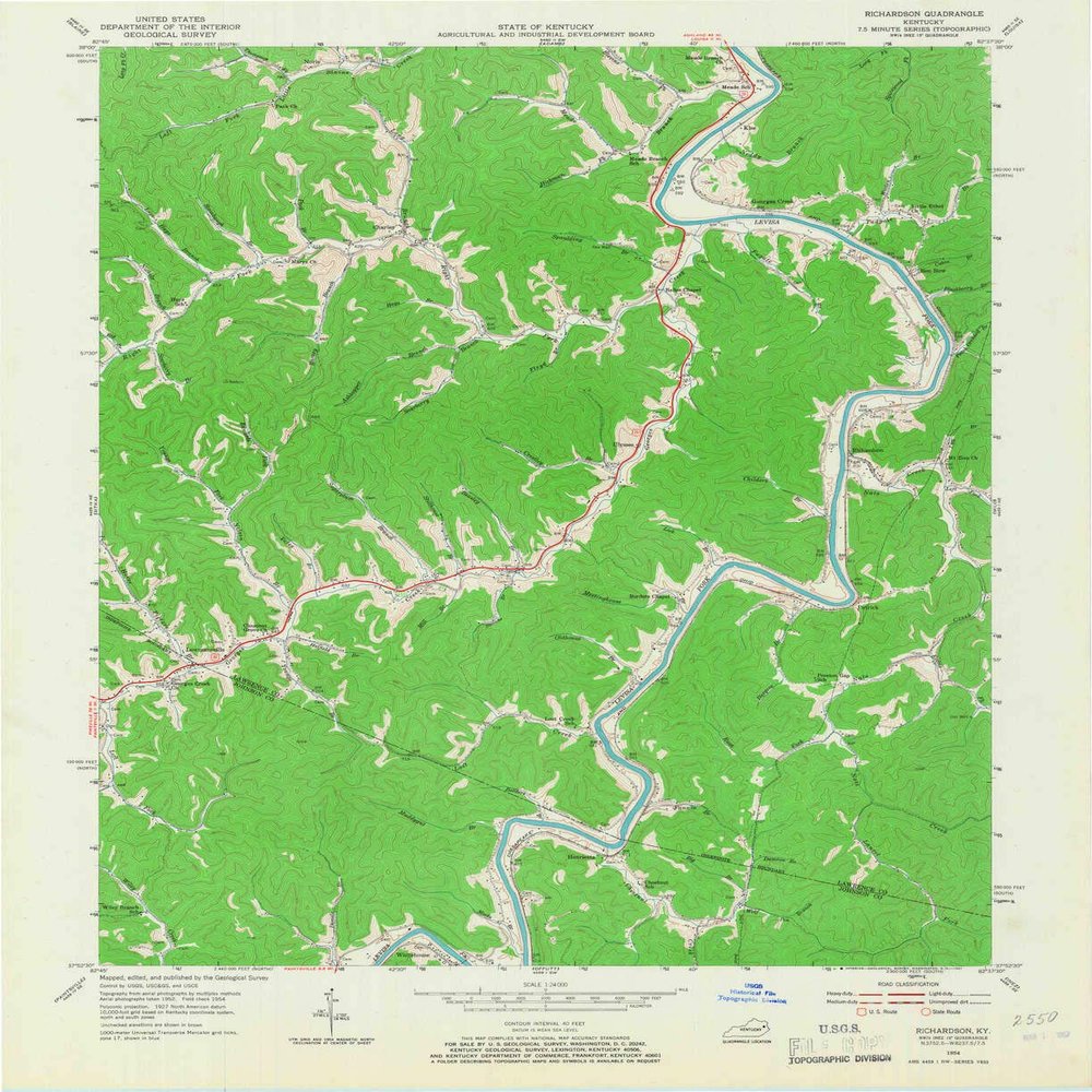 YellowMaps Richardson KY topo map, 1:24000 Scale, 7.5 X 7.5 Minute, Historical, 1954, Updated 1967, 27 x 22 in - Polypropylene