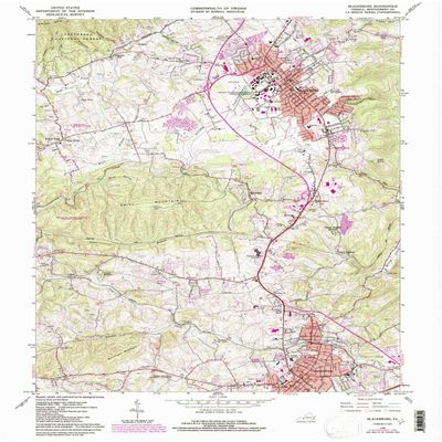YellowMaps Blacksburg VA topo map, 1:24000 Scale, 7.5 X 7.5 Minute, Historical, 1965, Updated 1984, 27 x 22.1 in - Tyvek