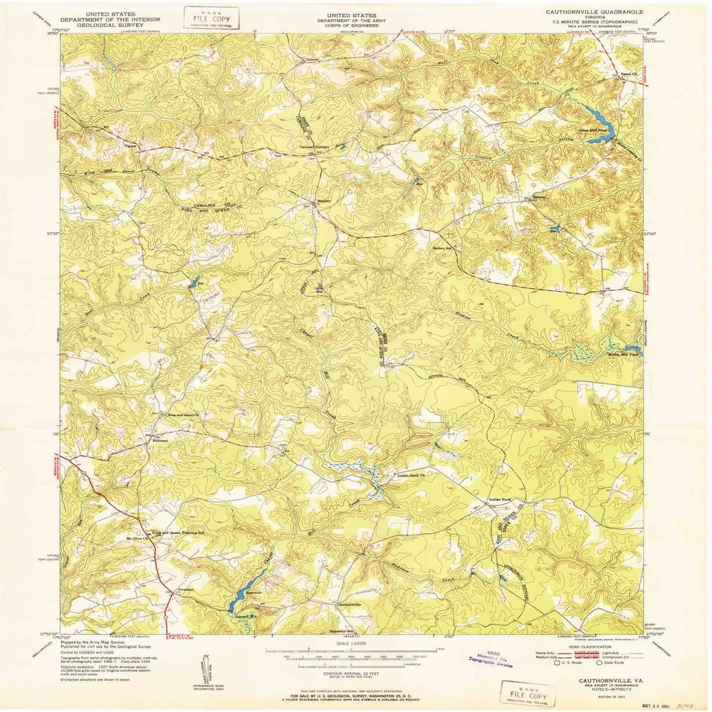 YellowMaps Cauthornville VA topo map, 1:24000 Scale, 7.5 X 7.5 Minute, Historical, 1951, 26.9 x 22 in - Polypropylene