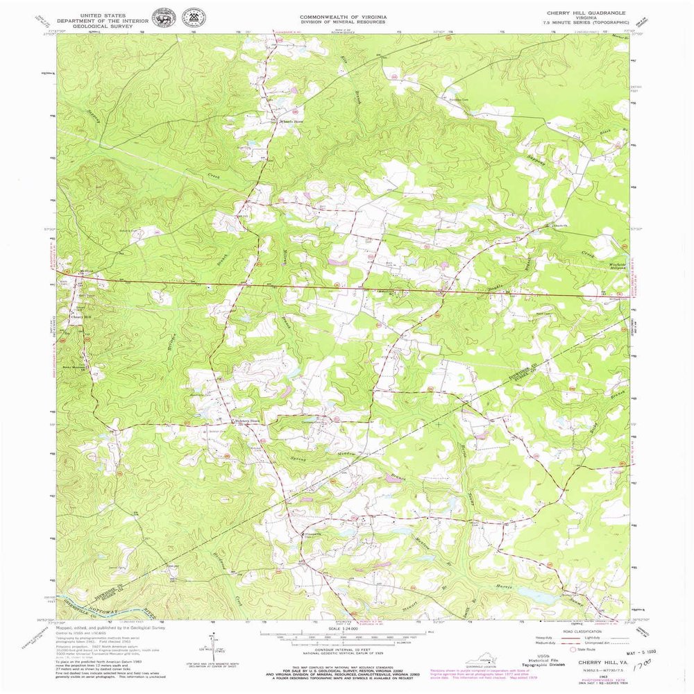 YellowMaps Cherry Hill VA topo map, 1:24000 Scale, 7.5 X 7.5 Minute, Historical, 1963, Updated 1980, 26.9 x 22.1 in - Polypropylene
