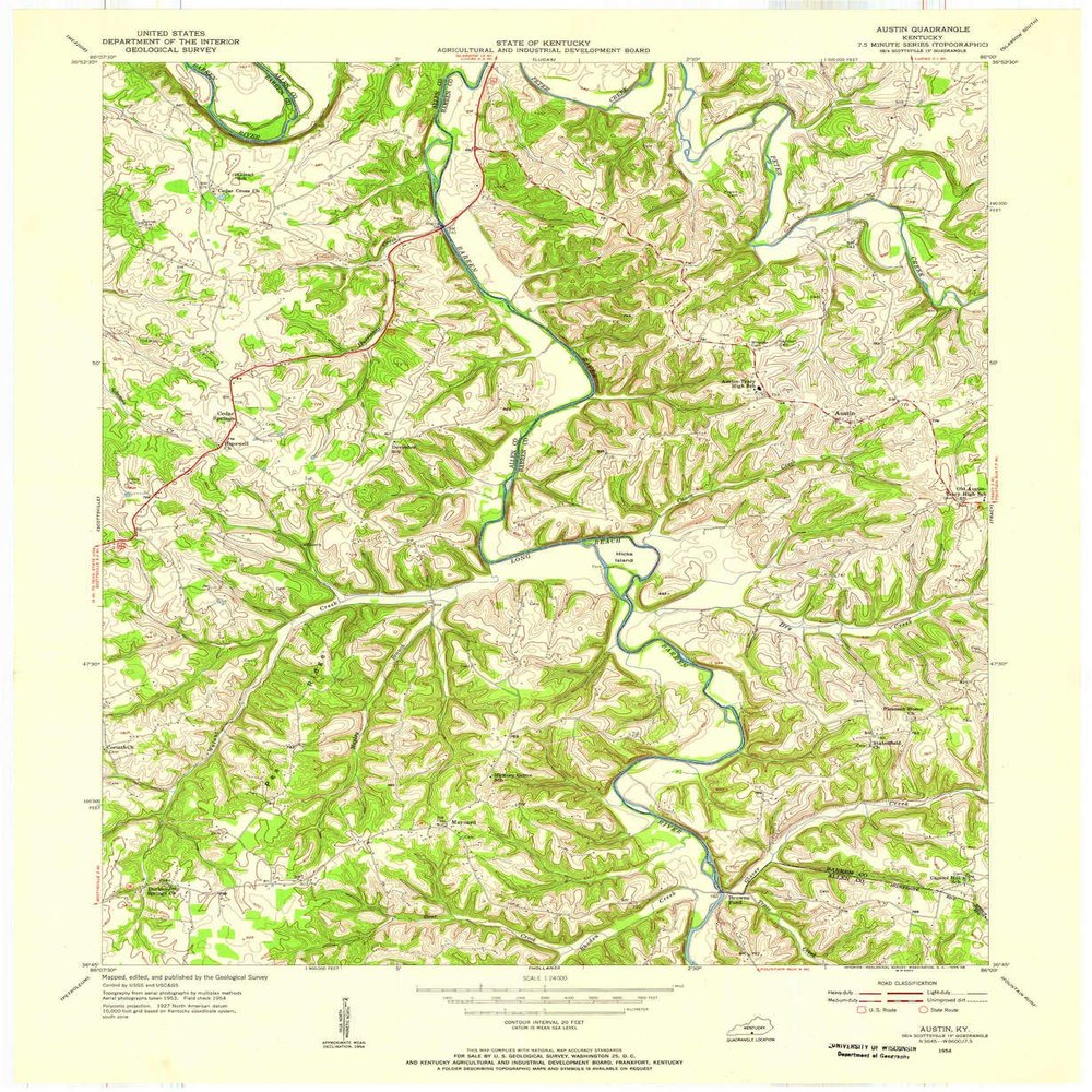YellowMaps Austin KY topo map, 1:24000 Scale, 7.5 X 7.5 Minute, Historical, 1954, Updated 1955, 27.5 x 22.5 in - Polypropylene