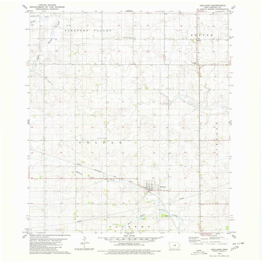 YellowMaps Holland IA topo map, 1:24000 Scale, 7.5 X 7.5 Minute, Historical, 1979, Updated 1980, 26.9 x 22 in - Tyvek