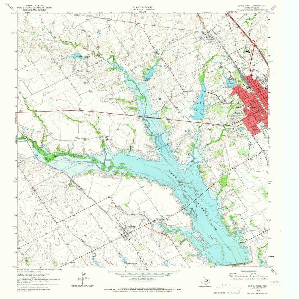 YellowMaps Ennis West TX topo map, 1:24000 Scale, 7.5 X 7.5 Minute, Historical, 1962, Updated 1965, 26.9 x 23.1 in - Polypropylene
