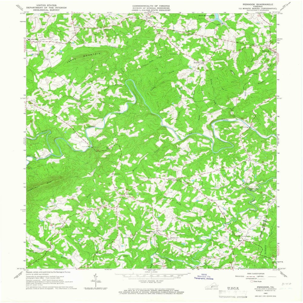 YellowMaps Penhook VA topo map, 1:24000 Scale, 7.5 X 7.5 Minute, Historical, 1965, Updated 1966, 27 x 22.1 in - Tyvek