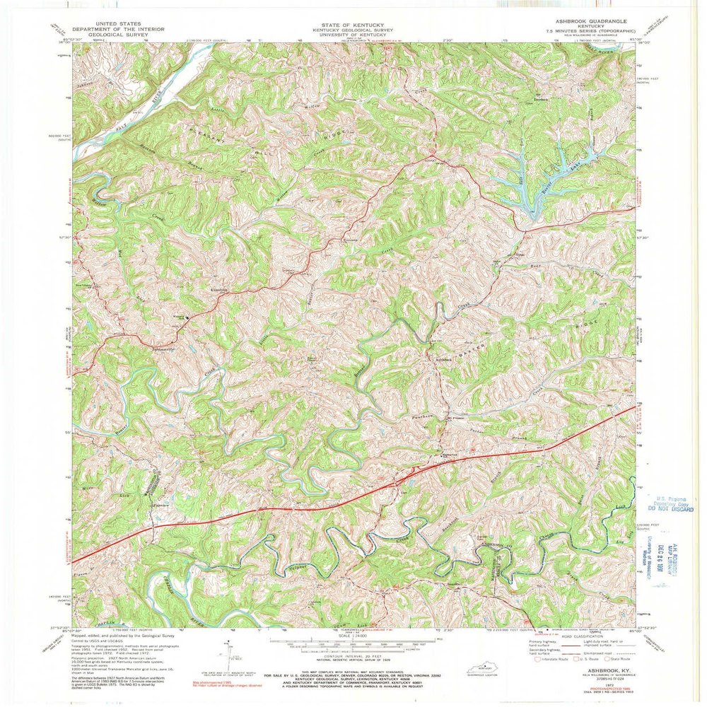 YellowMaps Ashbrook KY topo map, 1:24000 Scale, 7.5 X 7.5 Minute, Historical, 1972, Updated 1991, 27.4 x 22.5 in - Polypropylene