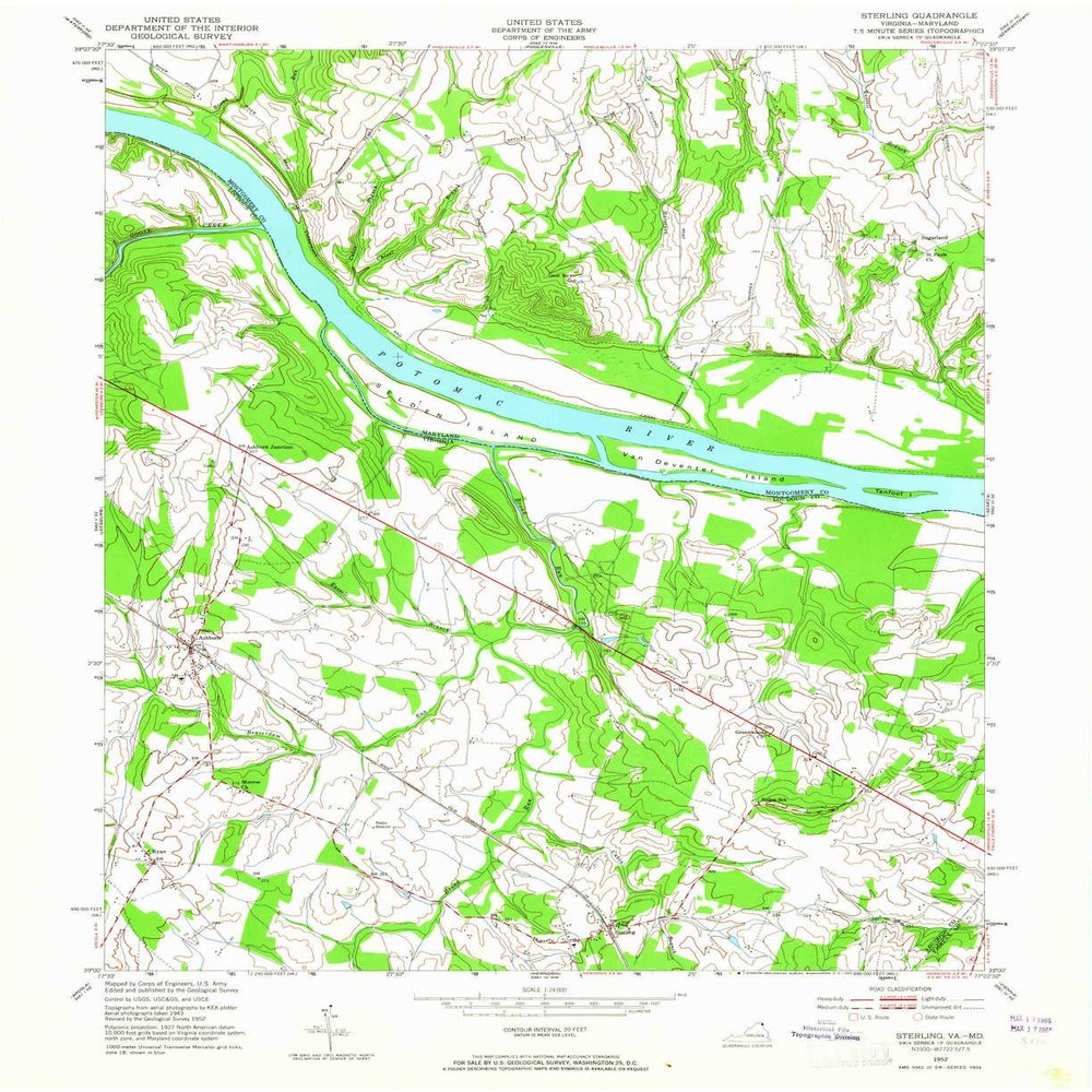 YellowMaps Sterling VA topo map, 1:24000 Scale, 7.5 X 7.5 Minute, Historical, 1952, Updated 1965, 27 x 22 in - Tyvek
