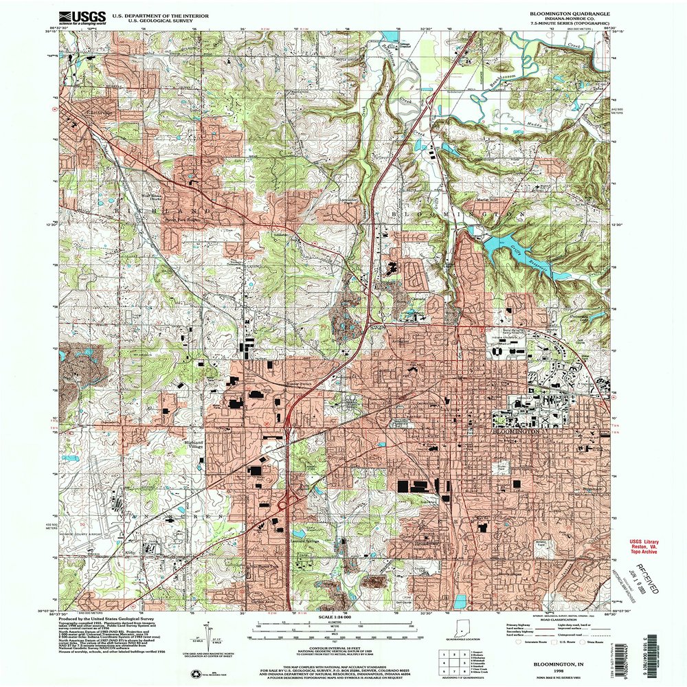 YellowMaps Bloomington in topo map, 1:24000 Scale, 7.5 X 7.5 Minute, Historical, 1998, Updated 2003, 26.9 x 22 in - Polypropylene