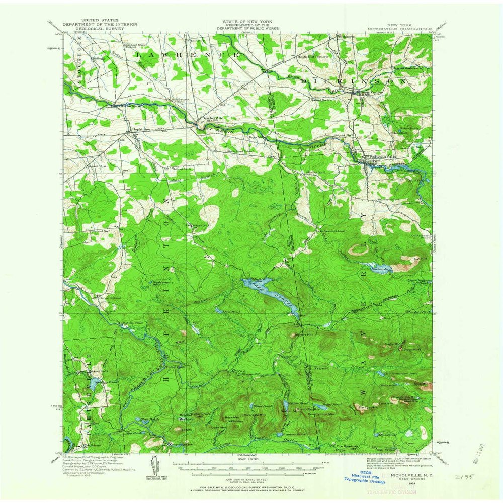 YellowMaps Nicholville NY topo map, 1:62500 Scale, 15 X 15 Minute, Historical, 1919, Updated 1963, 21 x 17 in - Tyvek
