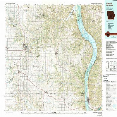 YellowMaps Decorah IA topo map, 1:100000 Scale, 30 X 60 Minute, Historical, 1985, Updated 1989, 24.1 x 39 in - Polypropylene